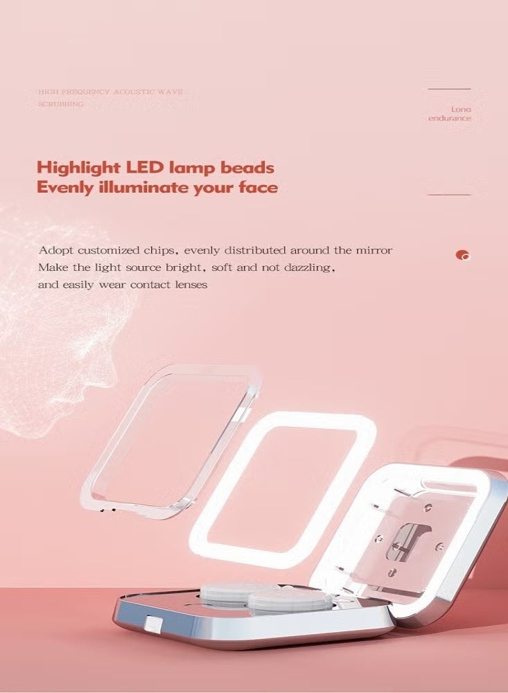 طقم حافظة عدسات للسفر، حافظة عدسات لاصقة محمولة 3 في 1 مع وظيفة التنظيف، منظف عدسات لاصقة كهربائي بالاهتزاز مع وظيفة شحن USB، مرآة مكياج بإضاءة LED للعناية اليومية لتنظيف العدسات اللاصقة بسرعة. - Image 3